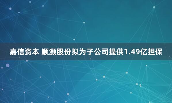 嘉信资本 顺灏股份拟为子公司提供1.49亿担保